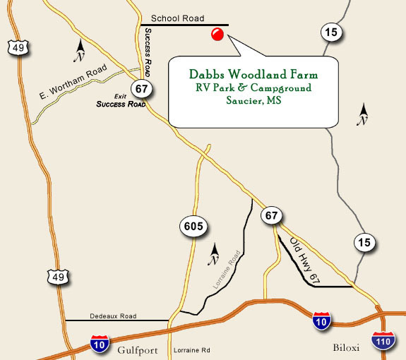Map to Dabbs Woodland Farm - RV Park